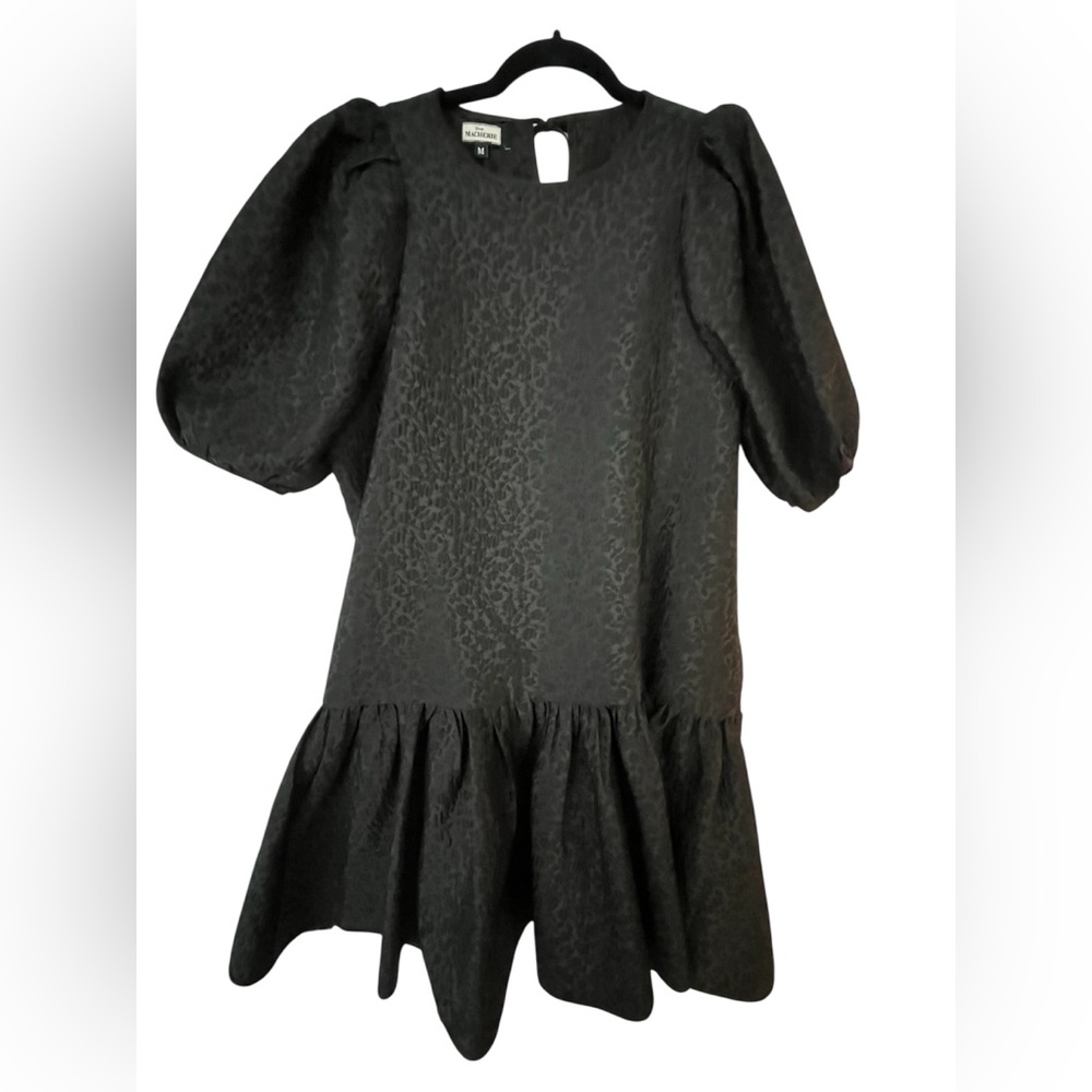 MaCherie Black Floral Jacquard puff sleeve dress Women’s Size Medium